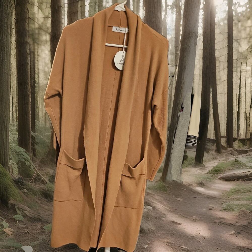 Anatomie Women's Long Open-Front Pocket Cardigan - Camel